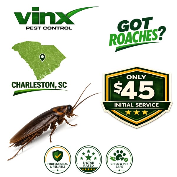 Vinx Pest Control Services ad: 🪳 Got roaches? Don't wait for the problem to get worse.